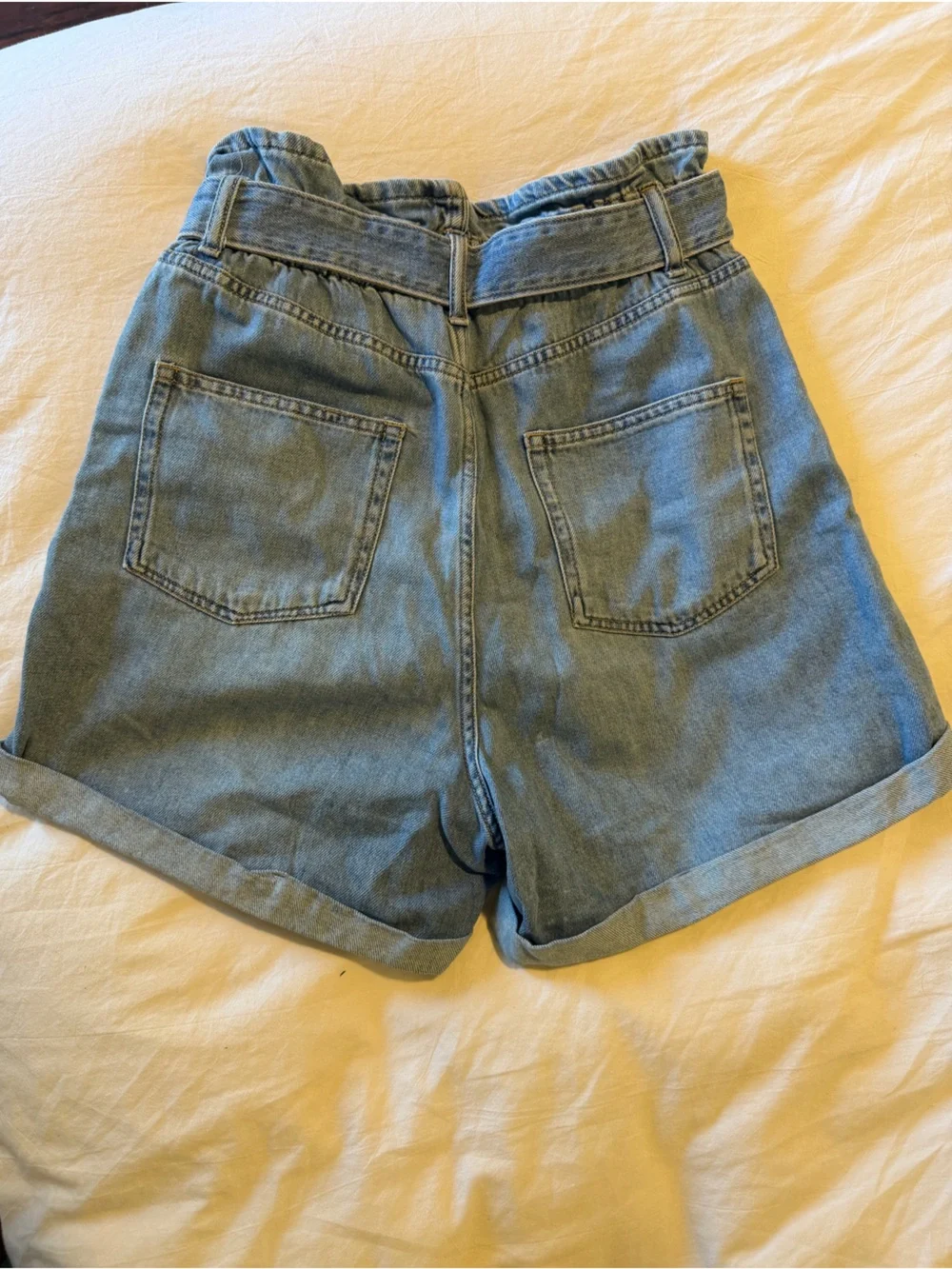 H&M Light Blue Paperbag Waist Denim Shorts with Self-Tie Belt